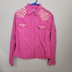 Cowgirl Hardware Vintage Pink Western Button-Up Shirt Leopard Distressed Western